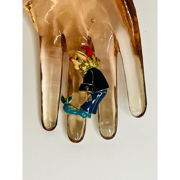 VINTAGE Enamel Clown Jester Brooch Pin Red Nose Gold Tone Funny Unique - Picture 2 of 8